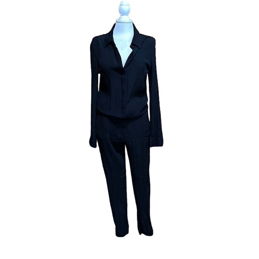 Monrow Revolve Crepe Black Long Sleeve Jumpsuit Size Medium - NWT - Picture 2 of 8